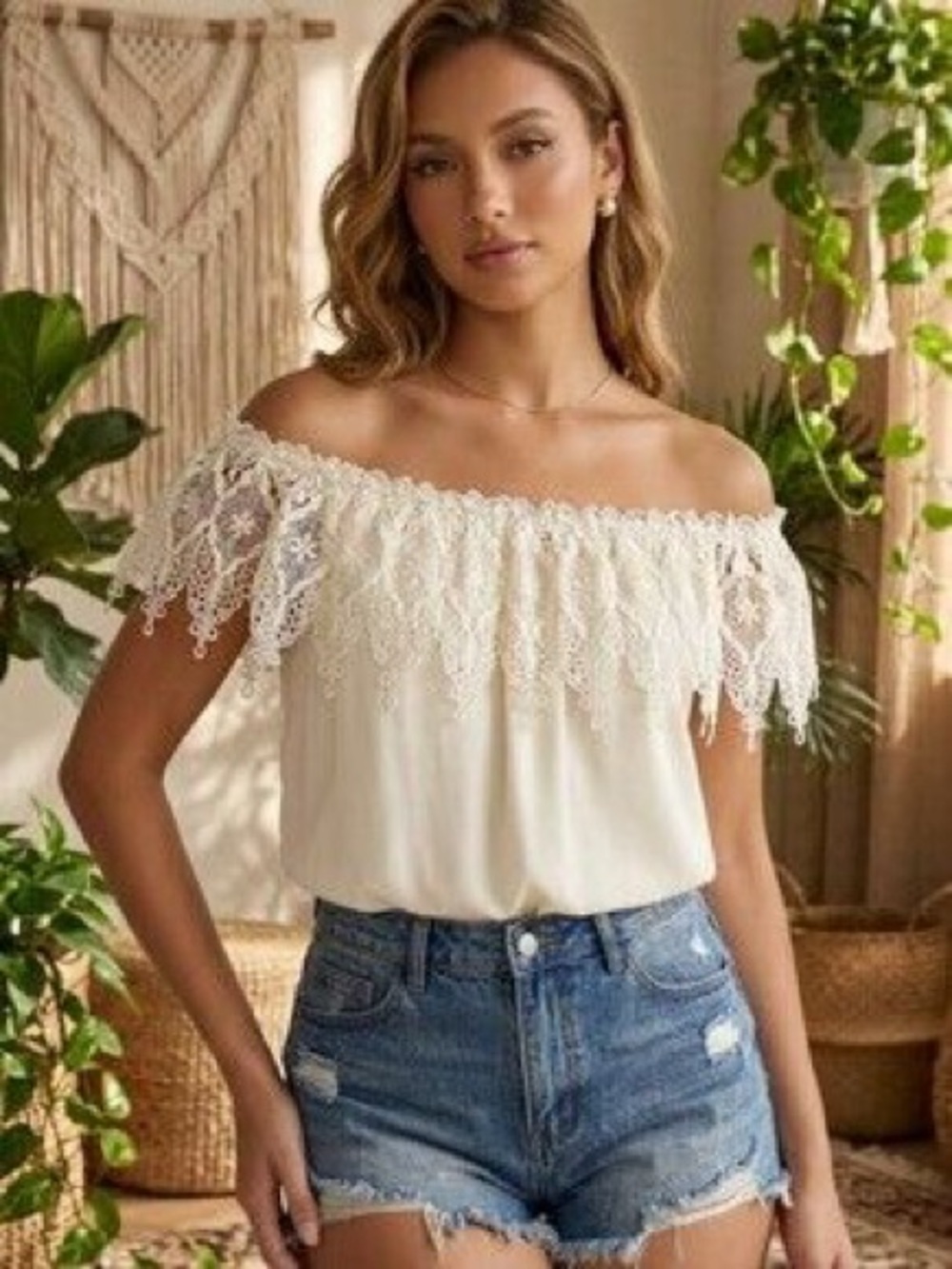 Stone cold fox white crochet off shoulder blouse